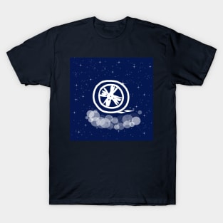 Wheel, unicycle, transport, ride, commute, travel, tourism, movement, technology, light, universe, cosmos, galaxy, shine, concept T-Shirt